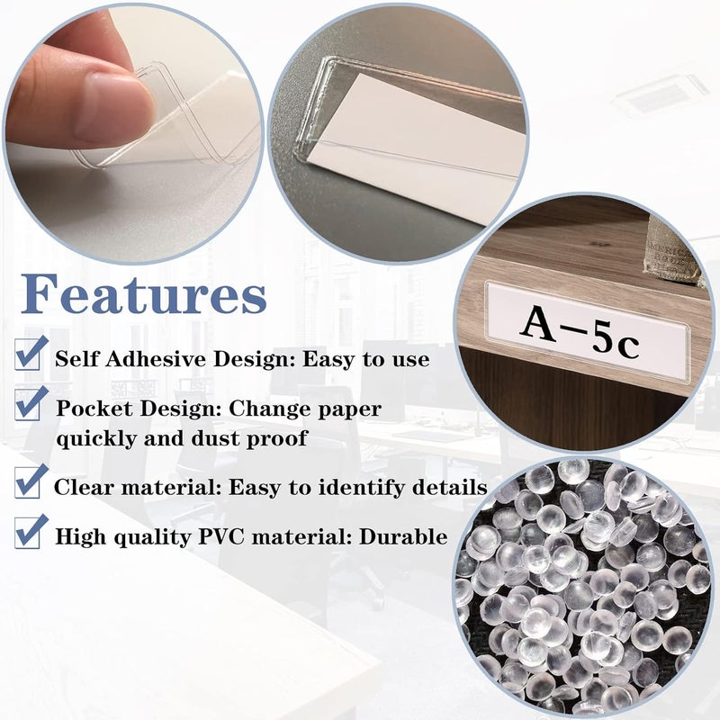 ELEMGULY Self Adhesive Label Holders, 52 Pcs Adhesive Shelf Tag Shelf Label Holder Clear Pocket Holder with Paper for Supermarket, Bookshelf, Kitchen (4.3 x 1.2 Inch) - Image 4